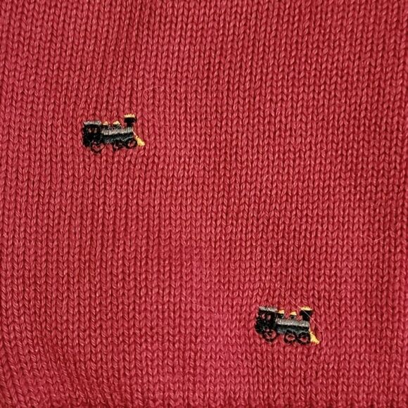 JANIE AND JACK RED SWEATER VEST WITH EMBROIDERED TRAINS, SIZE 18-24 MONTHS - Picture 3 of 4